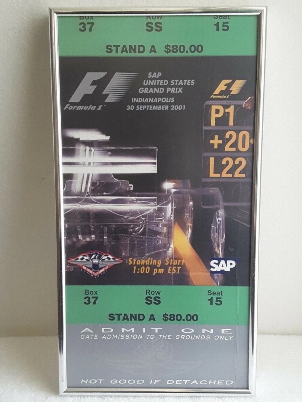 2001 SAP US Formula One Grand Prix Admission Poster Framed Wall Decor